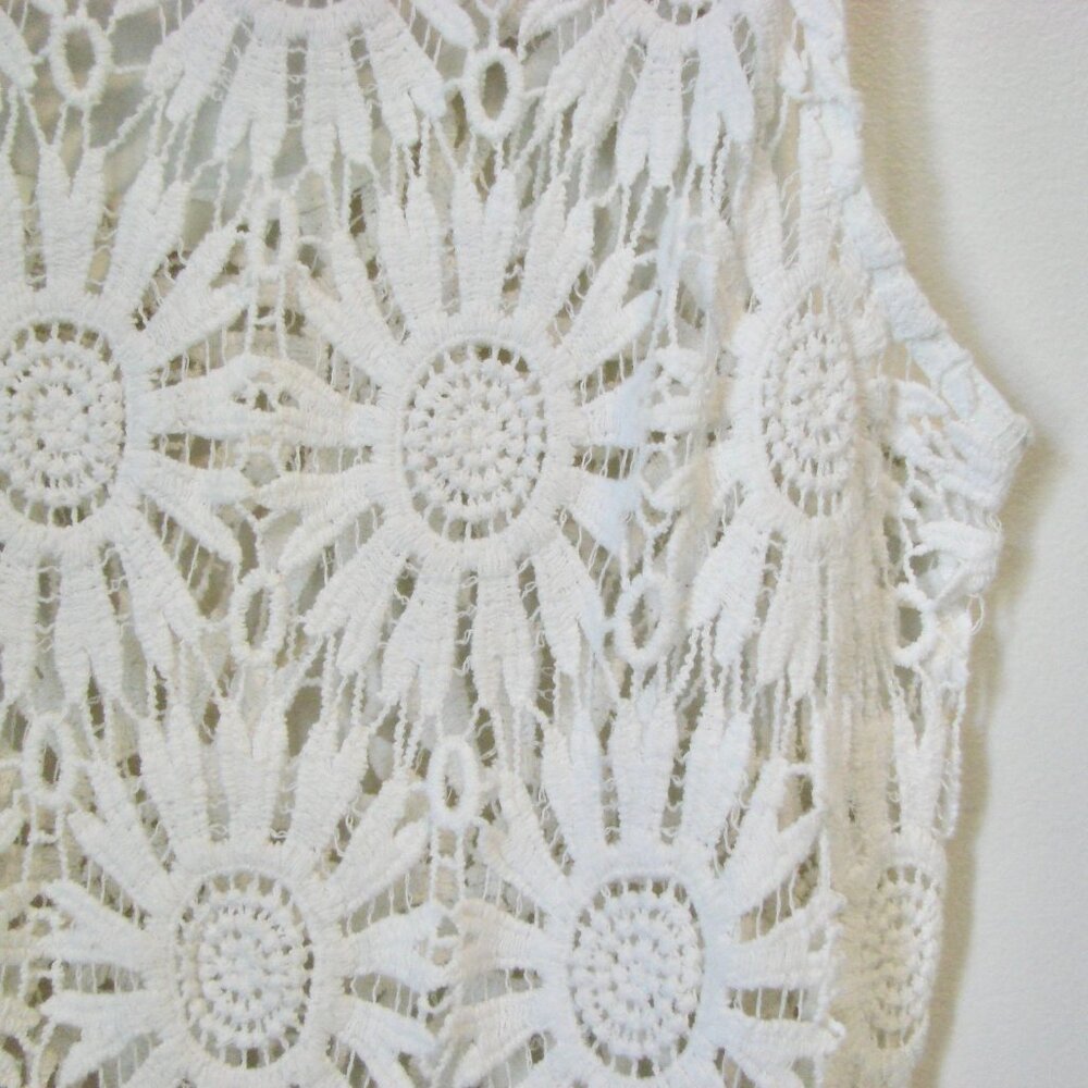Forever 21 White Floral Crochet Lace Bathing Suit Bikini Cover Up Daisy Medium - Picture 7 of 14